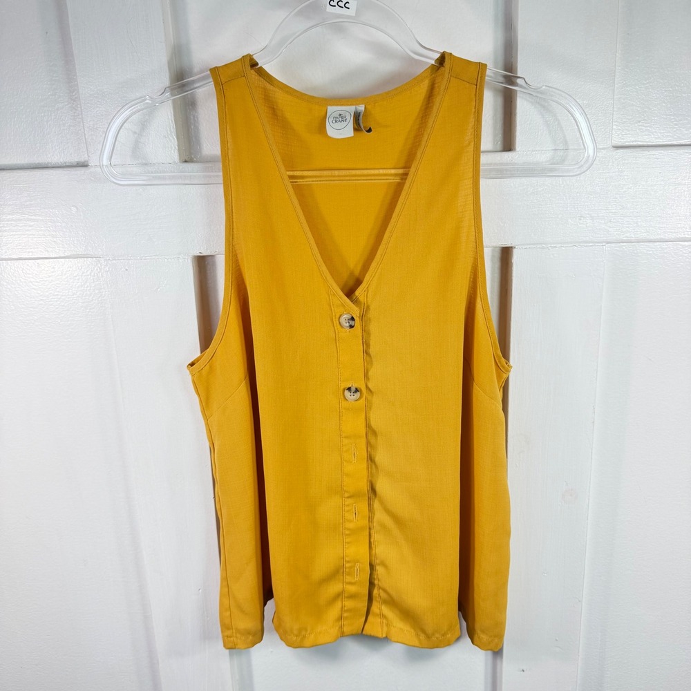 Paper Crane‎ Mustard Yellow Sleeveless Button Down V-Neck Tank Top Medium
